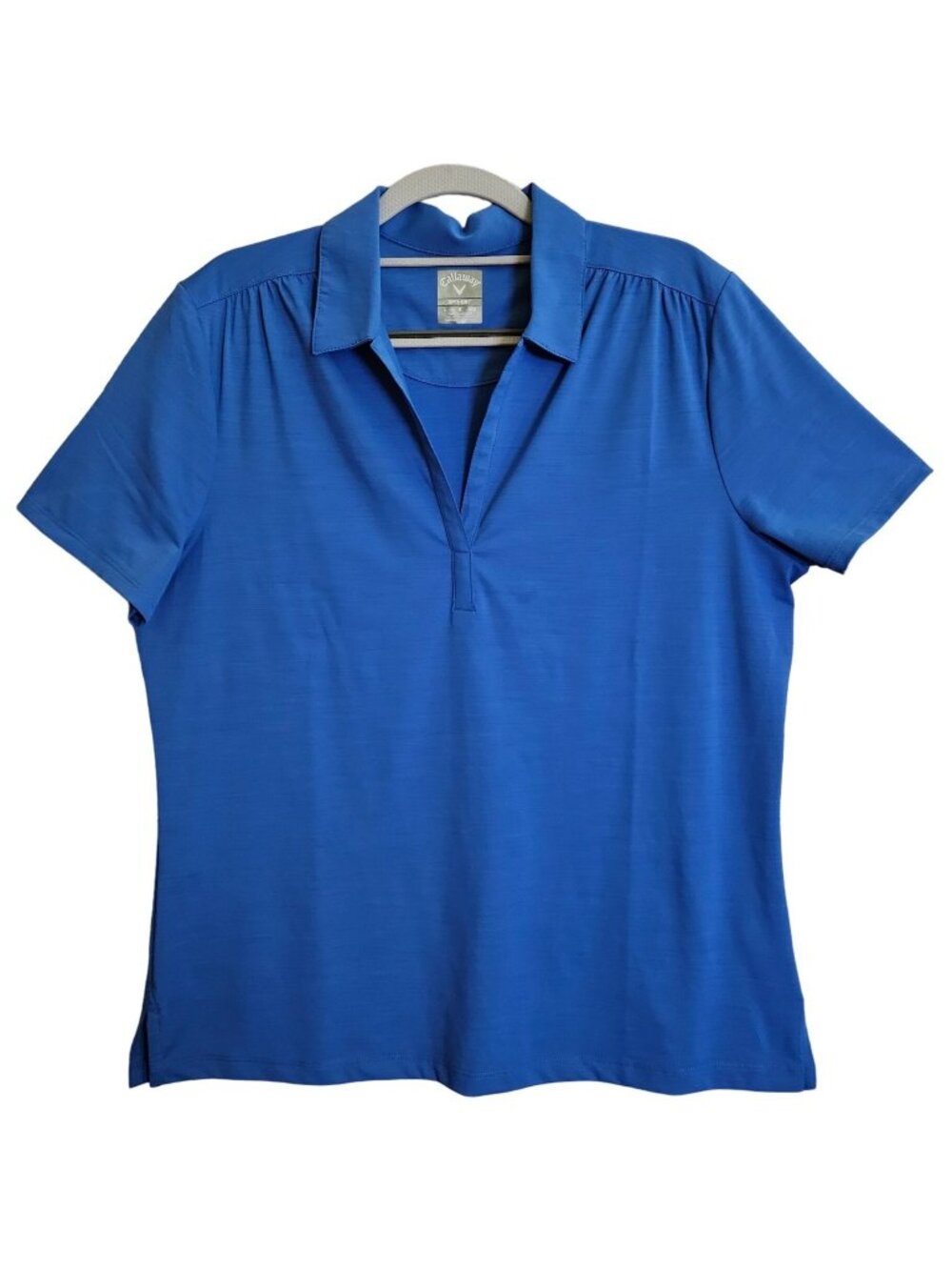 Callaway golf blouse Womens L Blue V-neck Top Polo Stretch Opti-Dri Athletic out